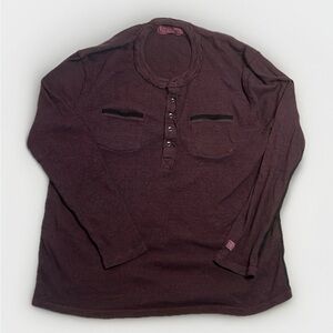 Cutter & Buck Distressed Henley Men’s Ribbed Knot Long Sleeve sz L Maroon
